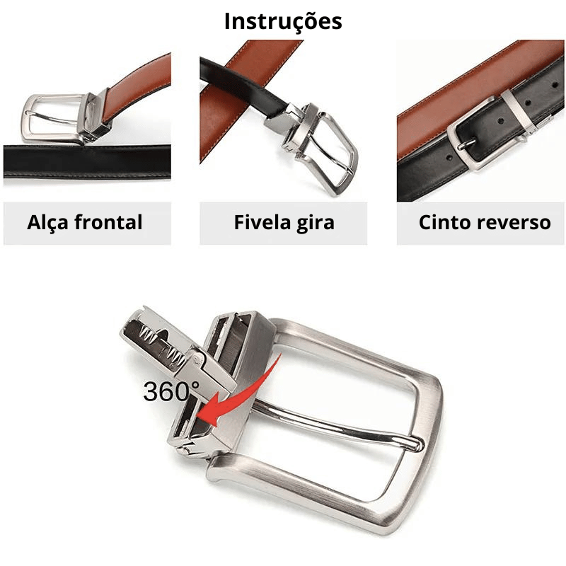 Cinto em Couro Vitorini com Fivela Reversível (ref.372)