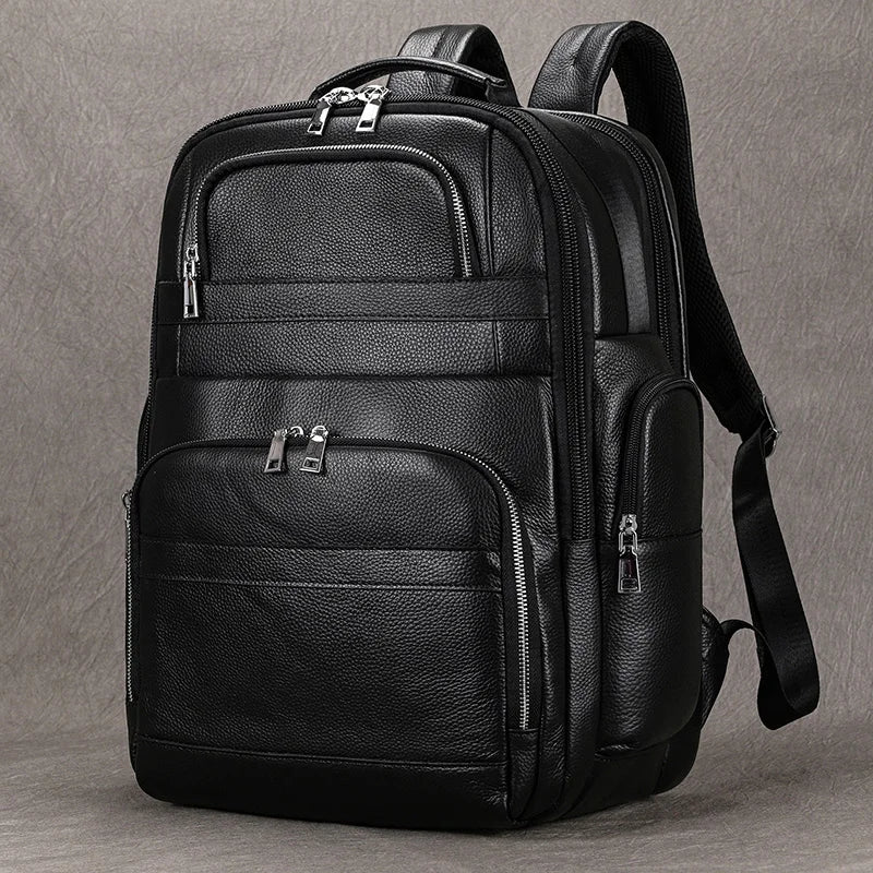 Mochila em Couro Legítimo Vitorini Black para Notebook 17"