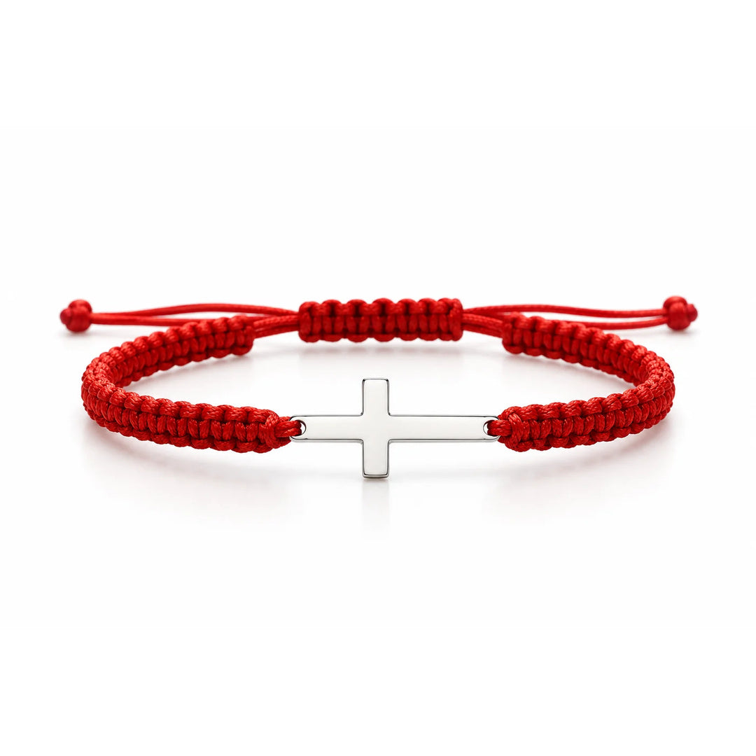 Pulseira Cruz Fé | Aço inóx + Corda Nautico - Regulável