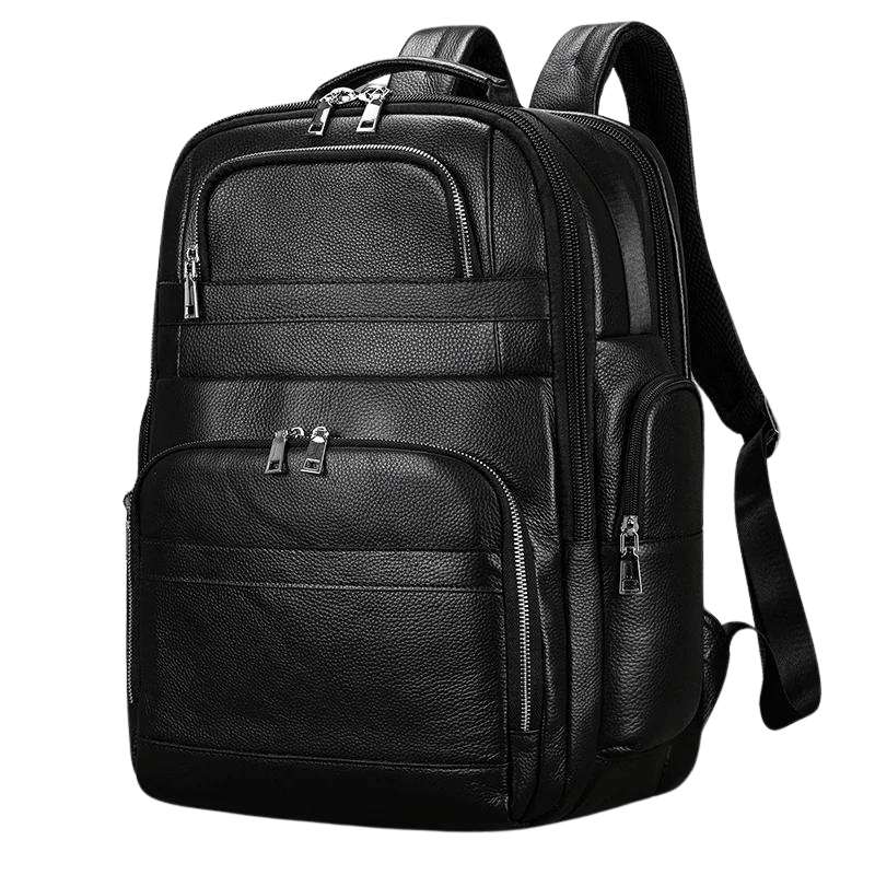 Mochila em Couro Legítimo Vitorini Black para Notebook 17"