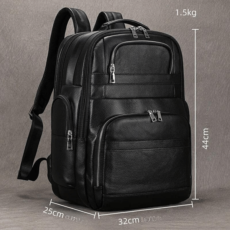 Mochila em Couro Legítimo Vitorini Black para Notebook 17"