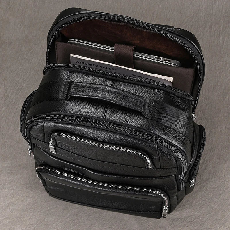 Mochila em Couro Legítimo Vitorini Black para Notebook 17"