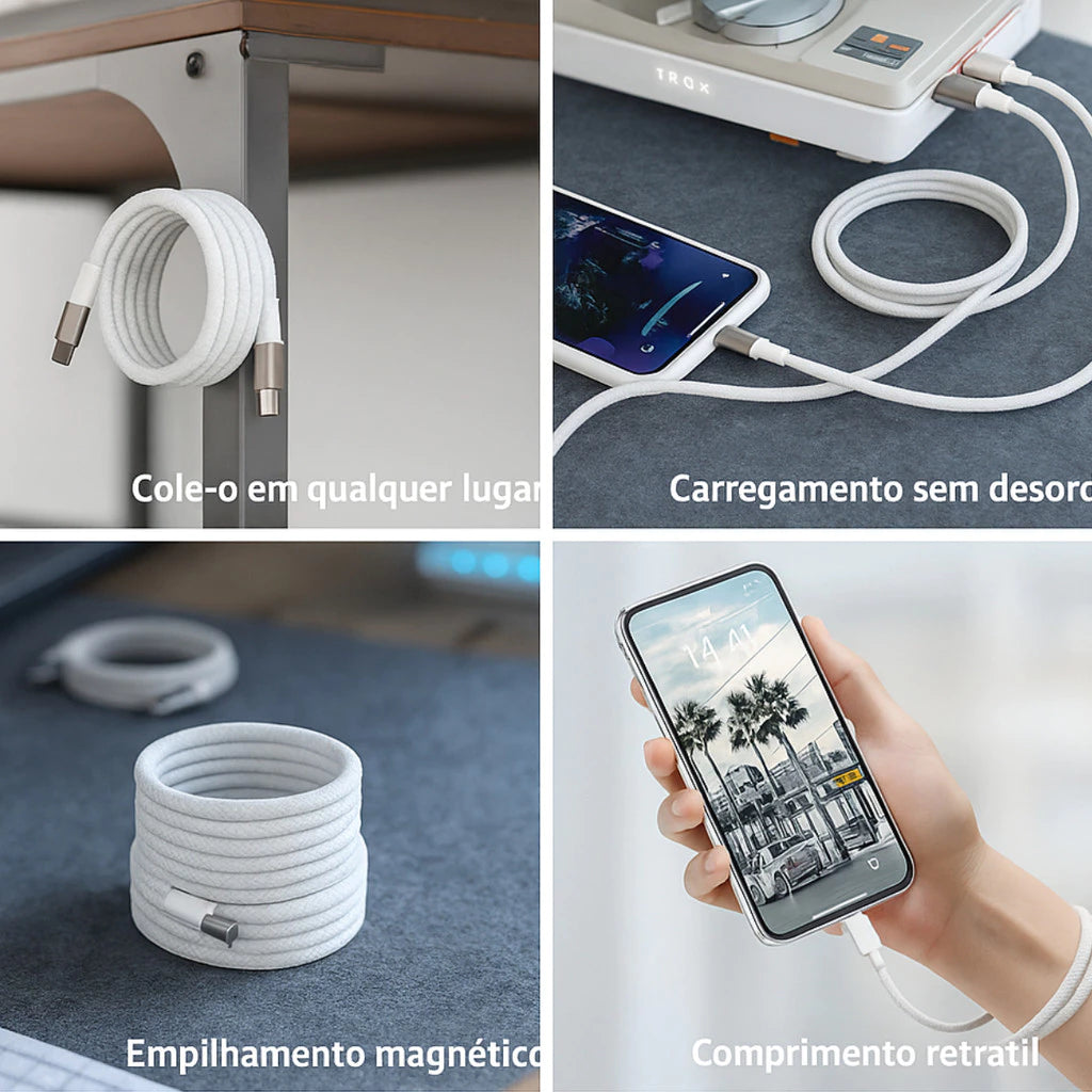 Cabo Magnético Usb-c Tipo C| 100w Retrátil Reforçado | Iphone e Android